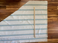 Load image into Gallery viewer, Irregular Remnant Piece of Schumacher Garden Stripe Indoor Outdoor Woven Beige Green Blue Nautical Stripe Upholstery Fabric WHS 4237