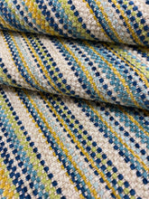 Load image into Gallery viewer, 1.3 Yard of Designer Navy Blue Beige Green Mustard Stripe Chenille Upholstery Fabric WHS 3850