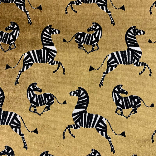 Mustard Gold Black Cream Zebra Animal Cut Velvet Upholstery Fabric MGF