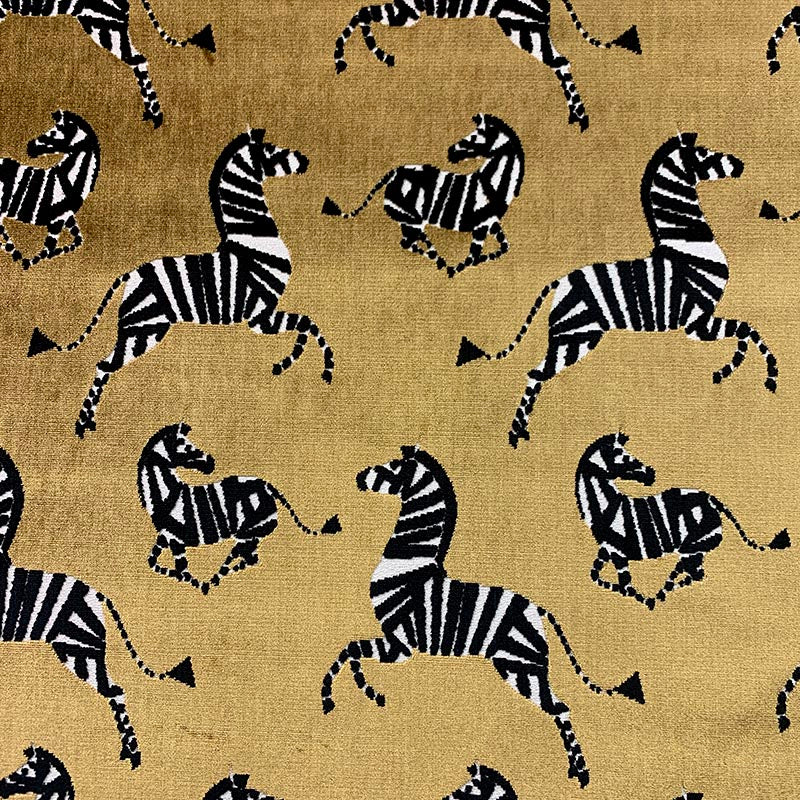 Mustard Gold Black Cream Zebra Animal Cut Velvet Upholstery Fabric MGF