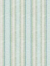 Load image into Gallery viewer, Fabricut 04759 Pool Seafoam Green Teal Stripe Water &amp; Stain Resistant Indoor Outdoor Upholstery Fabric WHS 3321