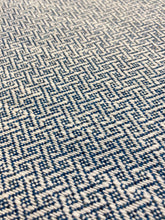 Load image into Gallery viewer, Designer Geometric Navy Blue White Water &amp; Stain Resistant Fret Upholstery Fabric WHS 4058