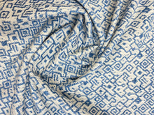 Load image into Gallery viewer, Stout Kerchief White Blue Ethnic Ikat Upholstery Drapery Fabric STA 3119