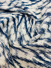 Load image into Gallery viewer, Designer Water &amp; Stain Resistant Ikat Navy Blue White Upholstery Drapery Fabric STA 3241