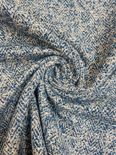 Load image into Gallery viewer, Designer Navy Blue Beige Herringbone Tweed MCM Mid Century Modern Upholstery Fabric WHS 3832