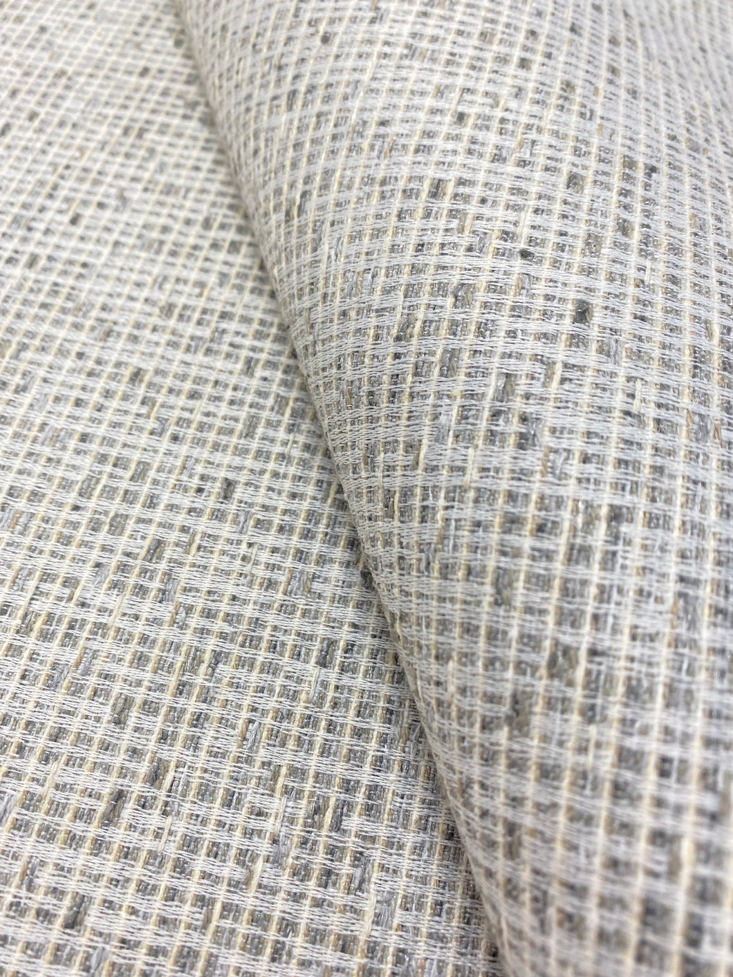 Designer Grey Cream Woven Water Stain Resistant MCM Mid Century Modern Tweed Upholstery Fabric WHS 3754