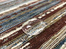 Load image into Gallery viewer, Robert Allen Tamacheq Carob Water &amp; Stain Resistant Brown Aqua Navy Blue Cream Abstract Kilim Stripe Tapestry Upholstery Fabric STA380