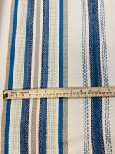 Load image into Gallery viewer, Designer Water &amp; Stain Resistant Linen Blend French Blue Taupe Beige Stripe Upholstery Fabric STA 3037