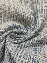 Load image into Gallery viewer, Designer Water &amp; Stain Resistant MCM Mid Century Modern Navy Blue Off White Tweed Upholstery Fabric WHS