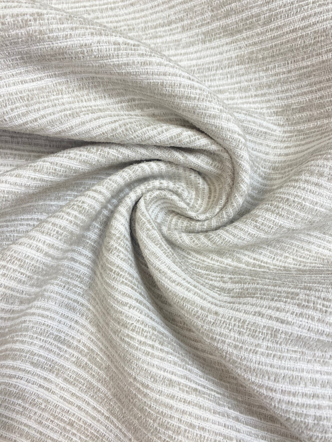 Perennials Crepe Du Jour Chalk White Beige Stripe Indoor Outdoor Water & Stain Resistant Upholstery Fabric WHS 3889
