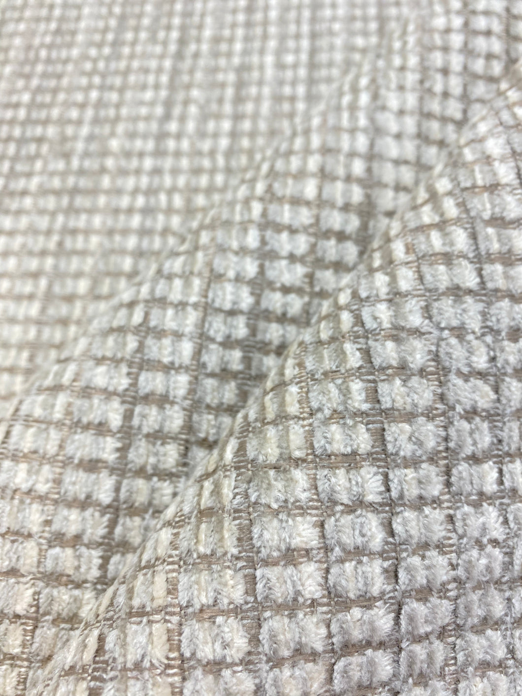 Designer Water & Stain Resistant Taupe Grey Cream MCM Mid Century Modern Chenille Upholstery Fabric WHS 4083