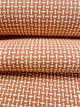Load image into Gallery viewer, Mugnolia Fabrics Regina Persimmon Water &amp; Stain Resistant MCM Geometric Coral Cream Upholstery Fabric WHS 3637