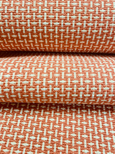 Mugnolia Fabrics Regina Persimmon Water & Stain Resistant MCM Geometric Coral Cream Upholstery Fabric WHS 3637