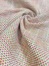Load image into Gallery viewer, 1.7 Yard Designer Water &amp; Stain Resistant Indoor Outdoor MCM Mid Century Modern Hot Pink Green Orange White Tweed Upholstery Fabric WHS 3967