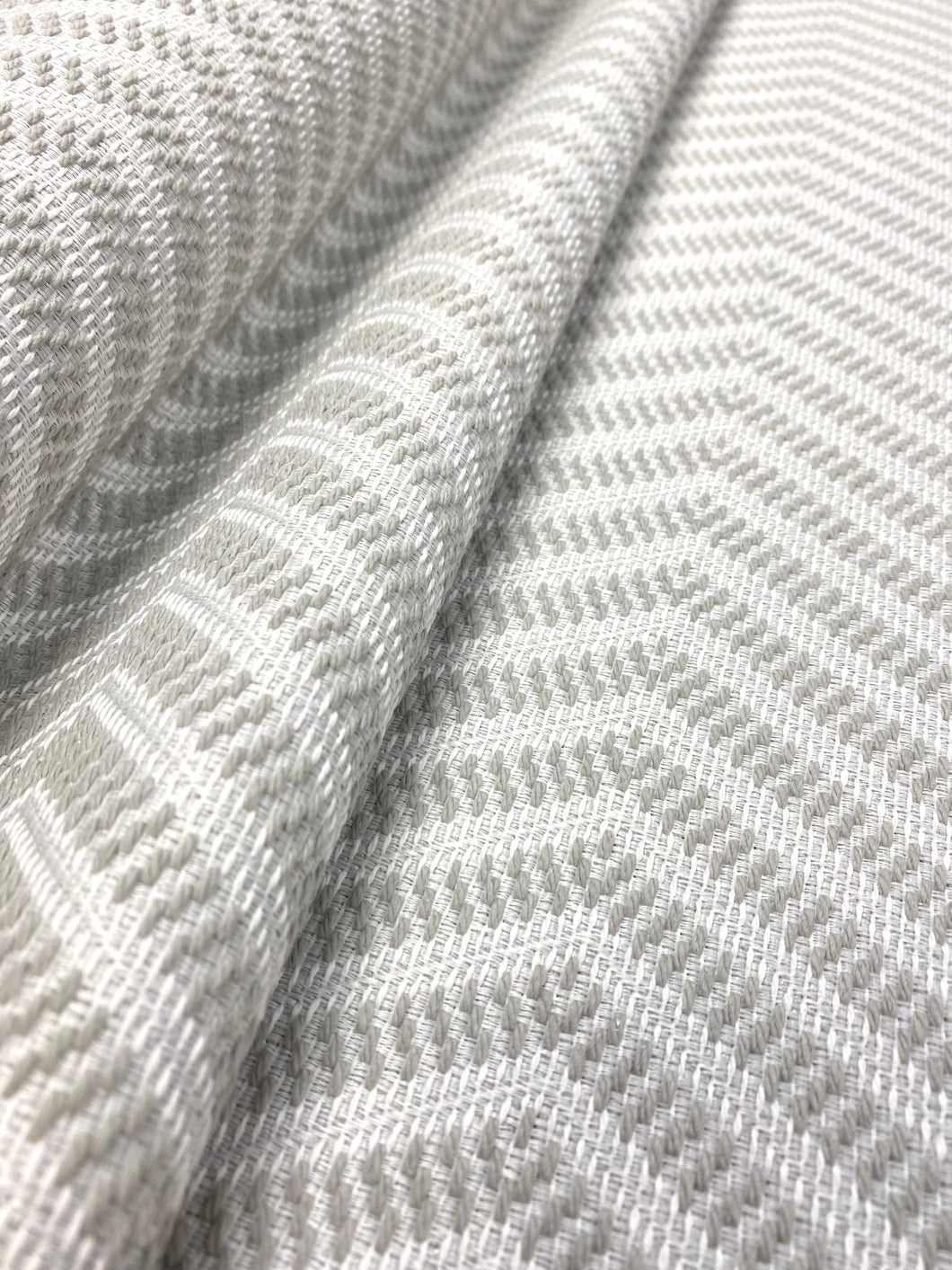Designer Water & Stain Resistant MCM Mid Century Modern Off White Grey Herringbone Upholstery Fabric WHS 3396