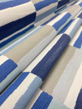 Load image into Gallery viewer, 2.5 Yard of Thibaut Carnivale InsideOut Navy Blue Taupe Grey White Abstract Geometric Upholstery Fabric WHS 3714