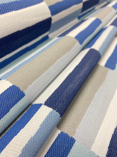2.5 Yard of Thibaut Carnivale InsideOut Navy Blue Taupe Grey White Abstract Geometric Upholstery Fabric WHS 3714