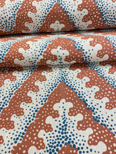 Load image into Gallery viewer, Hand Printed Designer Linen Teal Beige Copper Brown Chevron Upholstery Drapery Fabric STA 3493