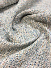 Load image into Gallery viewer, Designer Aqua Blue Seafoam Green Navy Mustard Pink MCM Mid Century Modern Tweed Water &amp; Stain Resistant Upholstery Fabric WHS 3188