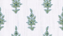 Load image into Gallery viewer, Navy Blue Cream Green Botanical Ikat Upholstery Drapery Fabric FB