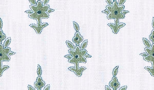 Navy Blue Cream Green Botanical Ikat Upholstery Drapery Fabric FB