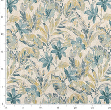 Load image into Gallery viewer, Stain Resistant Beige Teal Green Floral Upholstery Drapery Fabric CF