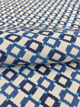 Load image into Gallery viewer, Designer Water &amp; Stain Resistant Navy French Blue Cream Geometric Upholstery Drapery Fabric STA 3193