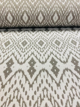 Load image into Gallery viewer, Kravet Sunbrella Scandikat Chrome Taupe White Ikat Indoor Outdoor Water &amp; Stain Resistant Upholstery Fabric WHS 3137
