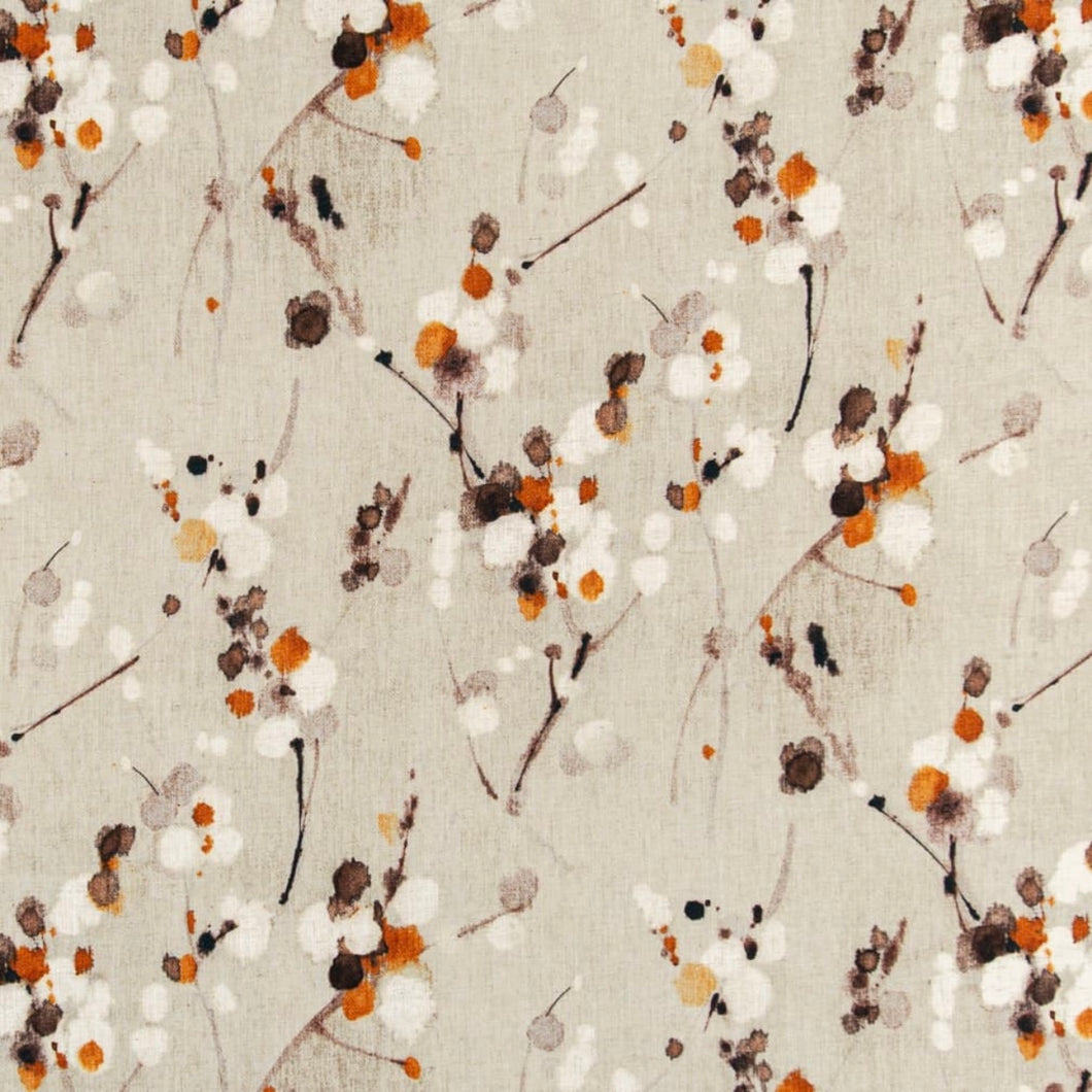 Stain Resistant Orange Cream Black Floral Upholstery Drapery Fabric CF