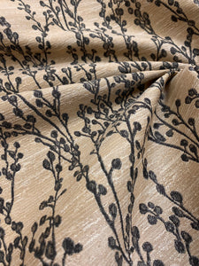 Designer Charcoal Grey Beige Botanical Floral Upholstery Fabric STA 3751