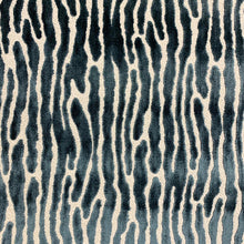 Load image into Gallery viewer, Beige Navy Blue Abstract Animal Pattern Cut Velvet Upholstery Fabric MGF