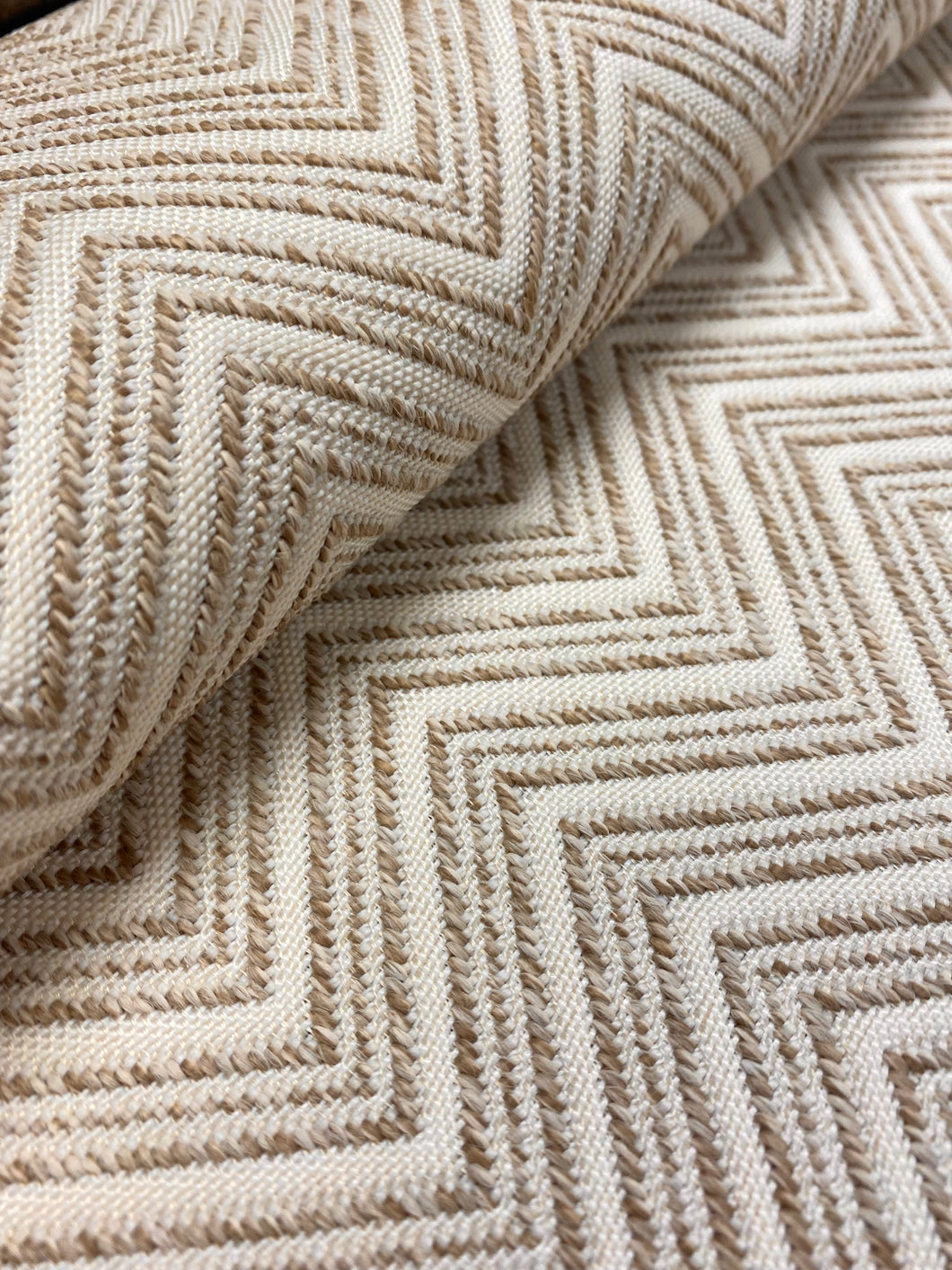 Designer MCM Mid Century Modern Herringbone Cream Beige Geometric Upholstery Fabric WHS 3672