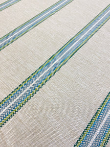 Irregular Remnant Piece of Schumacher Garden Stripe Indoor Outdoor Woven Beige Green Blue Nautical Stripe Upholstery Fabric WHS 4237