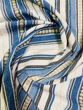 Load image into Gallery viewer, Designer Cotton Off White Grey Blue Embroidered Nautical Stripe Upholstery Drapery Fabric STA 3433