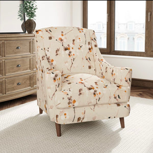 Stain Resistant Orange Cream Black Floral Upholstery Drapery Fabric CF