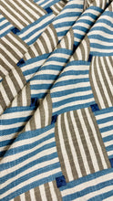 Load image into Gallery viewer, 1.25 Yard of Kravet Over Under Coast Geometric Embroidered Grey Blue Linen Blend Water &amp; Stain Resistant Upholstery Fabric WHS 3139