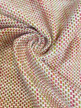 Load image into Gallery viewer, 1.7 Yard Designer Water &amp; Stain Resistant Indoor Outdoor MCM Mid Century Modern Hot Pink Green Orange White Tweed Upholstery Fabric WHS 3967
