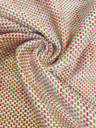 1.7 Yard Designer Water & Stain Resistant Indoor Outdoor MCM Mid Century Modern Hot Pink Green Orange White Tweed Upholstery Fabric WHS 3967