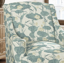 Load image into Gallery viewer, Stain Resistant Beige Teal Blue Lotus Floral Upholstery Drapery Fabric CF