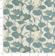 Load image into Gallery viewer, Stain Resistant Beige Teal Blue Lotus Floral Upholstery Drapery Fabric CF