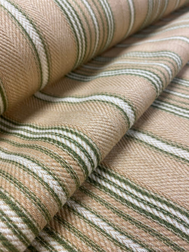 Designer Stripe Camel Beige Green Cream Upholstery Fabric WHS 3698