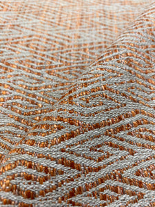 Designer Linen Flax Viscose Beige Orange Geometric Upholstery Fabric WHS 3657