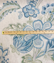 Load image into Gallery viewer, Lee Jofa Augustine Print Linen Floral Botanical Water &amp; Stay Resistant Drapery Upholstery Fabric Aqua Blue Beige Green Cream STA 3356