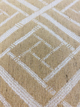 Load image into Gallery viewer, Designer Camel Beige Fret Geometric Trellis Water &amp; Stain Resistant Upholstery Drapery Fabric WHS 3626