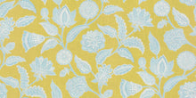 Load image into Gallery viewer, Linen Cotton Floral Chartreuse Green Aqua Blue Cream Upholstery Drapery Fabric FB