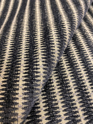 Designer Black Beige Geometric Stripe Chenille Upholstery Fabric WHS 4121
