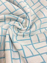 Load image into Gallery viewer, Designer Aqua Blue White Trellis Geometric Indoor Outdoor Water &amp; Stain Resistant Upholstery Drapery Fabric WHS 3978