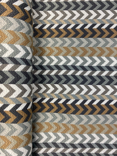 Designer Mustard Gold Grey White Seafoam Herringbone Water & Stain Resistant Upholstery Fabric WHS 3942
