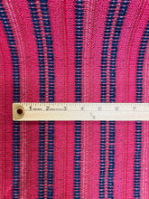 Load image into Gallery viewer, Designer Raspberry Red Navy Blue Woven Kilim Stripe Water &amp; Stain Resistant Upholstery Fabric WHS 3240