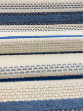 Load image into Gallery viewer, Designer Water &amp; Stain Resistant Linen Blend French Blue Taupe Beige Stripe Upholstery Fabric STA 3037